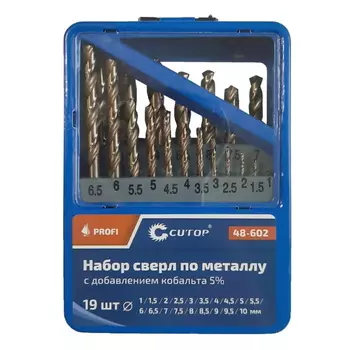 Набор сверл по металлу Cutop Profi 48-602, с кобальтом 5% в металлической коробке, 19 шт.