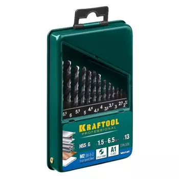 Набор сверл по металлу Kraftool 29651-H13, HSS-G, 13 шт (1.5-6.5 мм), сталь М2 (S6-5-2)