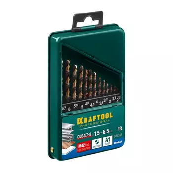 Набор сверл по металлу Kraftool 29656-H13, COBALT, HSS-Co (8%), сталь М42 (S2-10-1-8), 13 шт. (1.5-6.5 мм)