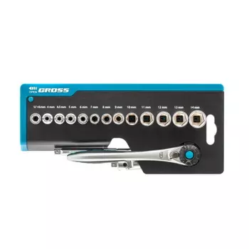 Набор торцевых головок Gross 14142, 1/4", трещотка 120 зубьев, 36 предметов