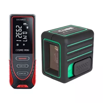 Комплект: Уровень Ada CUBE MINI GREEN Basic Edition + Дальномер Ada Cosmo MINI, А00730