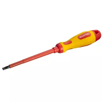 Отвертка Kraftool 250083-5.5-125, высоковольтная, Cr-Mo-V стержень, двухкомпонент. маслобензостойкая рукоятка, SL, 5,5х125мм