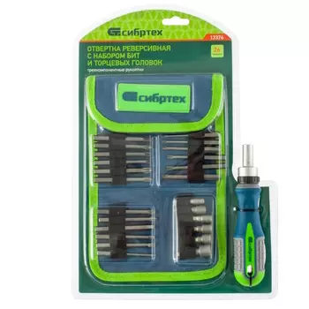 Отвертка-реверс + биты Сибртех 13376, 26 пред., PH + SL + PZ + Torx + Hex, CrV, 3к рукоятка