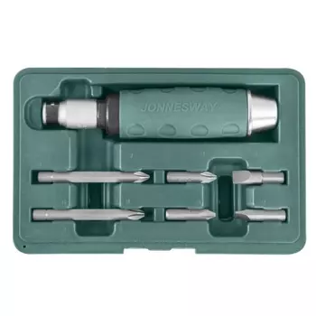 Отвертка ударная с битами Jonnesway AG010055A, SL: 8,10мм, PH: 2,3х36мм; PH: 2,3х80мм, 7 предметов