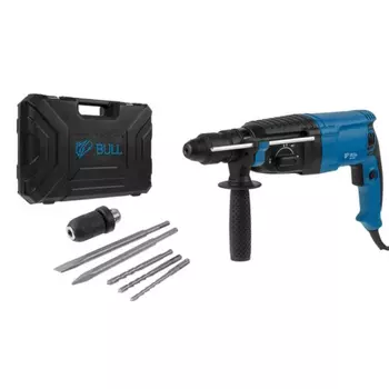 Перфоратор Bull BH 2602 01045325, в чемодане, 800 Вт, 3.0 Дж, 4 реж.+ 2 зубила, 3 сверла, БЗП в комплекте