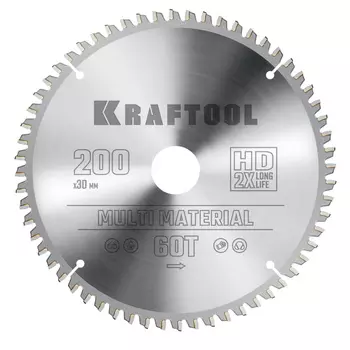 Пильный диск по алюминию Kraftool Multi Material 36953-200-30, 200 х 30 мм, 60Т