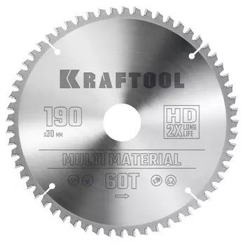 Пильный диск по алюминию Kraftool Multi Material 36953-190-30, 190 х 30 мм, 60Т