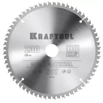 Пильный диск по алюминию Kraftool Multi Material 36953-230-30, 230 х 30 мм, 64Т