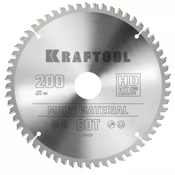 Пильный диск по алюминию Kraftool Multi Material 36953-200-32, 200 х 32 мм, 60Т