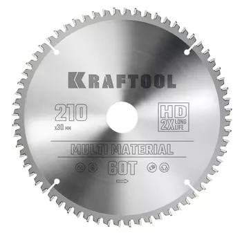 Пильный диск по алюминию Kraftool Multi Material 36953-210-30, 210 х 30 мм, 64Т