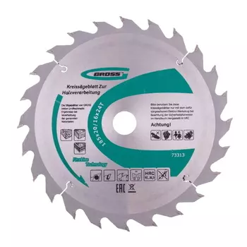 Пильный диск по дереву Gross 73313, d185мм, 24 зуба, посадка 20 мм, кольцо 20/16 мм