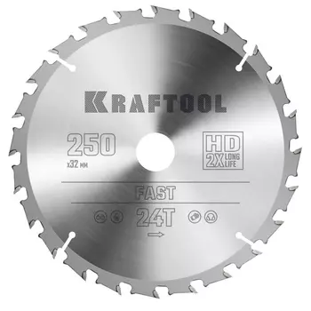 Пильный диск по дереву Kraftool Fast 36950-250-32, 250 х 32 мм, 24Т