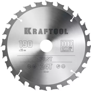 Пильный диск по дереву Kraftool Fast 36950-190-20, 190 х 20 мм, 24Т