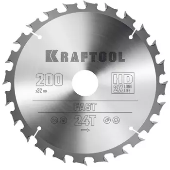 Пильный диск по дереву Kraftool Fast 36950-200-32, 200 х 32 мм, 24Т