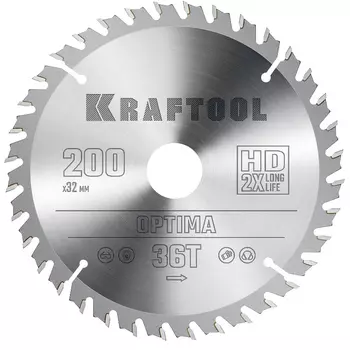 Пильный диск по дереву Kraftool Optima 36951-200-32, 200 х 32 мм, 36Т