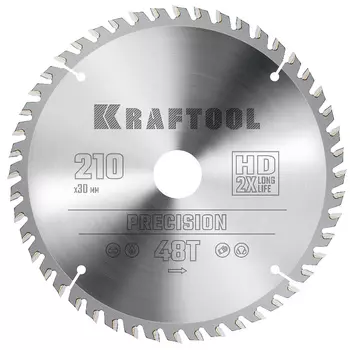 Пильный диск по дереву Kraftool Precision 36952-210-30, 210 х 30 мм, 48Т