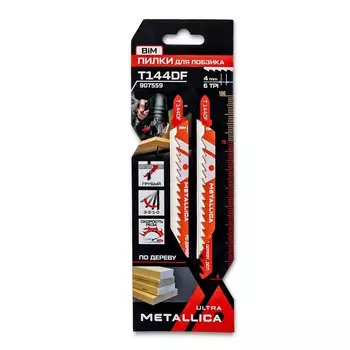 Пилки для лобзика Metallica Ultra 907559,T144DF, 100/75мм, шаг 4мм, BiM, грубый рез, по дереву, ДСП 2 шт.