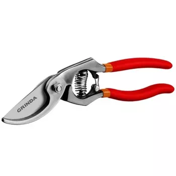 Плоскостной секатор Grinda G-7 423107, 210 мм, высокоуглеродистая сталь, направленное под углом лезвие, цельнокованый, покрытие ПВХ