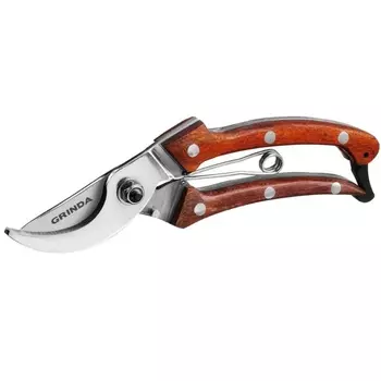 Плоскостной секатор Grinda PROLine P-17 423417, 195 мм, нержавеющая сталь, с деревянными рукоятками, цельнокованый, компактный