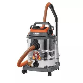 Пылесос промышленный Daewoo DAVC 2514S, нерж. бак, огнеупорные шланг и фильтр, выдув, 1400 Вт.