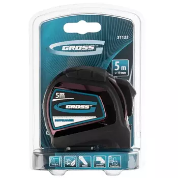 Рулетка Gross "Doppelhaken" 31123, 5 м x 19 мм, двухсторонний зацеп, нейлон, двусторонняя шкала, автоматическая