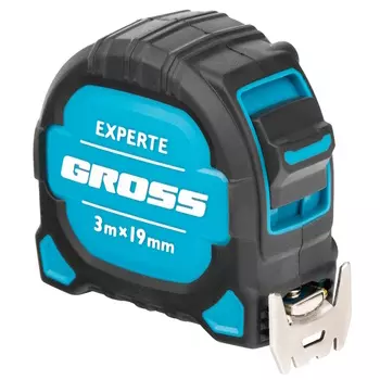 Рулетка Gross Experte 32574, 3 м x 19 мм, двухкомпон. корпус, магнит, двухстор. разметка, нейлон