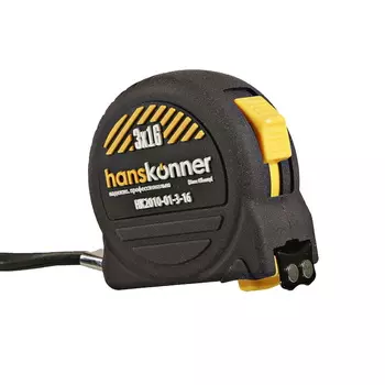 Рулетка Hanskonner HK2010-01-3-16, 3x16мм, 2 стопа, корпус SoftTouch, супермощный магнит