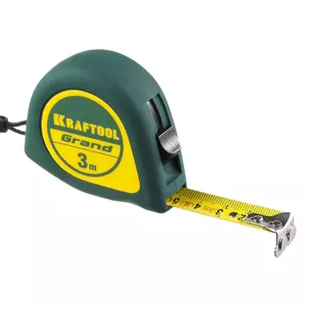 Рулетка Kraftool GRAND 34022-03-16, обрезиненный пластиковый корпус, 3м/16мм