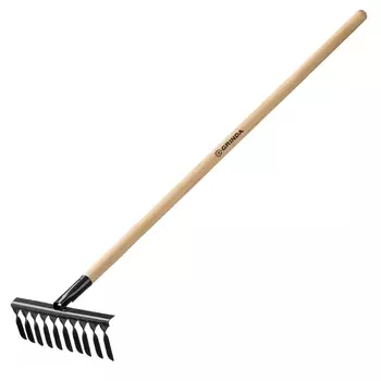 Садовые грабли Grinda GS-12 Wood 39581-12, 385 х 95 х 1300 мм, 12 витых зубцов, углеродистая сталь, антикор. покрытие, черенок дерев.