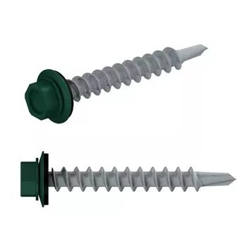 Саморез кровельный Starfix SMC2-65468-200, 4.8х35 мм цинк, шайба с прокл., PT1, RAL 6005 (200 шт в карт. уп.)