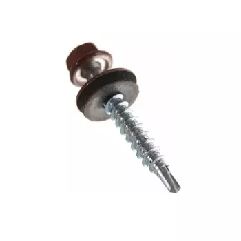 Саморез кровельный Starfix SMP2-18707-100, 5.5х19 мм цинк, шайба с прокл., PT3, RAL 3009 (100 шт в пласт. конт.)