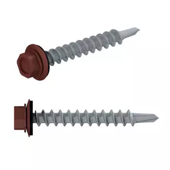 Саморез кровельный Starfix SMP2-21811-80, 4.8х29 мм, цинк, шайба с прокладкой, PT1, RAL 3009, 80 шт. в пластиковом контейнере