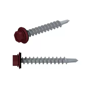 Саморез кровельный Starfix SMP2-39685-100, 4.8х19 мм, цинк, шайба с прокладкой, PT3, RAL 3005, 100 шт. в пластиковом контейнере