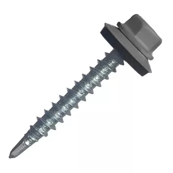 Саморез кровельный Starfix SMP2-44592-80, 4.8х29 мм, цинк, шайба с прокладкой, PT1, RAL 7024 (80 шт в пласт. конт.)