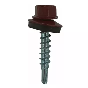 Саморез кровельный Starfix SMP2-48696-80, 4.8х29 мм цинк, шайба с прокл., PT1, RAL 3011 (80 шт в пласт. конт.)