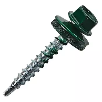 Саморез кровельный Starfix SMP2-65462-80, 4.8х29 мм, цинк, шайба с прокладкой, PT1, RAL 6005, 80 шт.