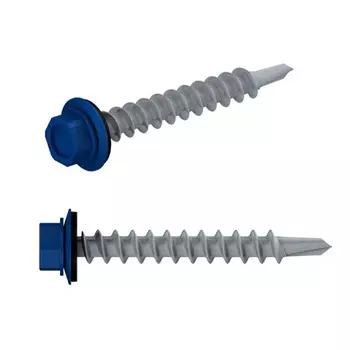 Саморез кровельный Starfix SMP2-78206-100, 4.8х19 мм, цинк, шайба с прокладкой, PT3, RAL 5002, 100 шт. в пластиковом контейнере