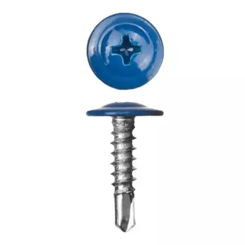 Саморез Starfix SMC1-79696-400, 4.2х16 мм с прессшайбой, цинк, со сверлом, RAL 5002 (400 шт в карт. уп.)