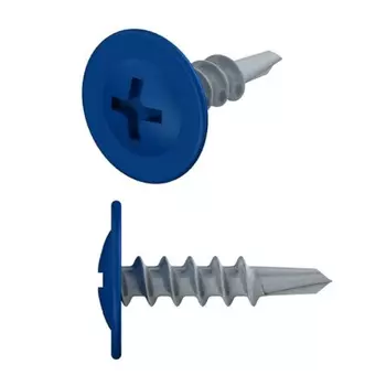 Саморез Starfix SMP1-79696-150, 4.2х16 мм, с прессшайбой, цинк, со сверлом, RAL 5002, 150 шт. в пластиковом контейнере