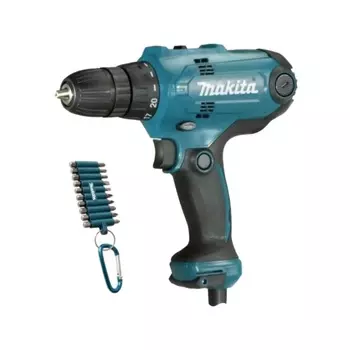 Сетевая дрель-шуруповерт Makita DF0300X3 + набор бит D-65028 10 шт.
