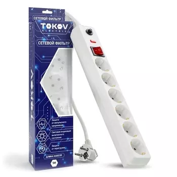 Сетевой фильтр Tokov Electric TKE-C01-SF6-5-ZV (6 розеток, кабель 5м, белый, напряжение 250В)