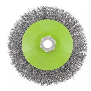 Щетка для УШМ Сибртех 746167, 125 мм, М14, тарелка, витая проволока 0,3 мм