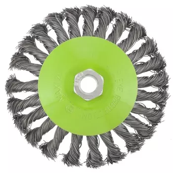 Щетка для УШМ Сибртех 746117, 125 мм, М14, крученая проволока 0,5 мм, тарелка