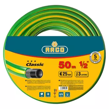 Шланг поливочный Raco CLASSIC 40306-1/2-50_z01, 25атм, армированный, 3-х слойный, 1/2"х50м