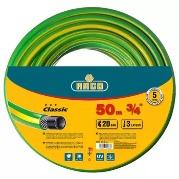 Шланг поливочный Raco CLASSIC 40306-3/4-50_z01, 20атм., армированный, 3-х слойный, 3/4"х50м
