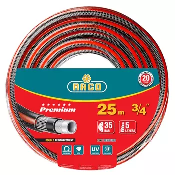 Шланг поливочный Raco PREMIUM 40300-3/4-25_z01, 35атм, армированный, 5-ти слойный, 3/4"х25м