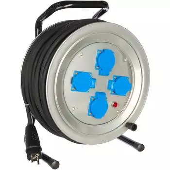 Силовой удлинитель на металлической катушке Союз 481S-4005 (черный, нагрузка до 3500 Вт, 4 гнезда)