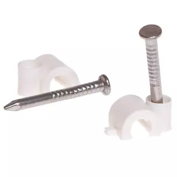 Скоба для крепления круглого кабеля Starfix SMZ2-35840-30, 12 мм белая, с гвоздем (30 шт в зип-локе)