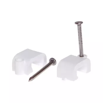 Скоба для крепления прямоугольного кабеля Starfix SMZ2-85224-50, 8 мм, белая, с гвоздем, 50 шт. в зип-локе