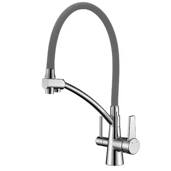 Смеситель для кухни Lemark Comfort LM3071C-Gray с двумя изливами для воды (выдвижной, высота 430 мм)